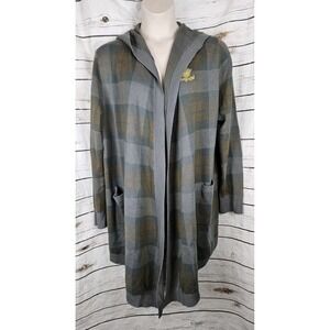 Outlander Her Universe Gray Tartan Plaid Sweater Cardigan 2XL Hooded Wrap Open